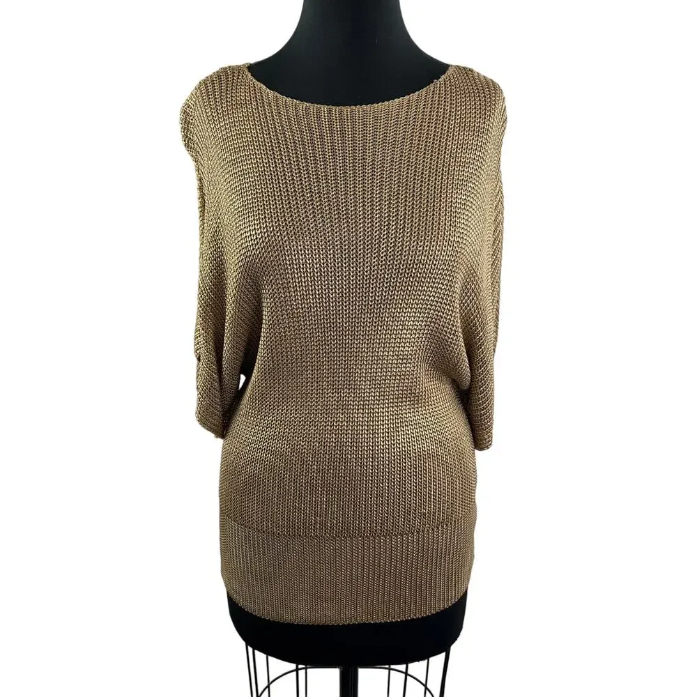 LAUREN RALPH LAUREN Gold Batwing Sleeve Bateau Neckline Sweater Tunic Size XL